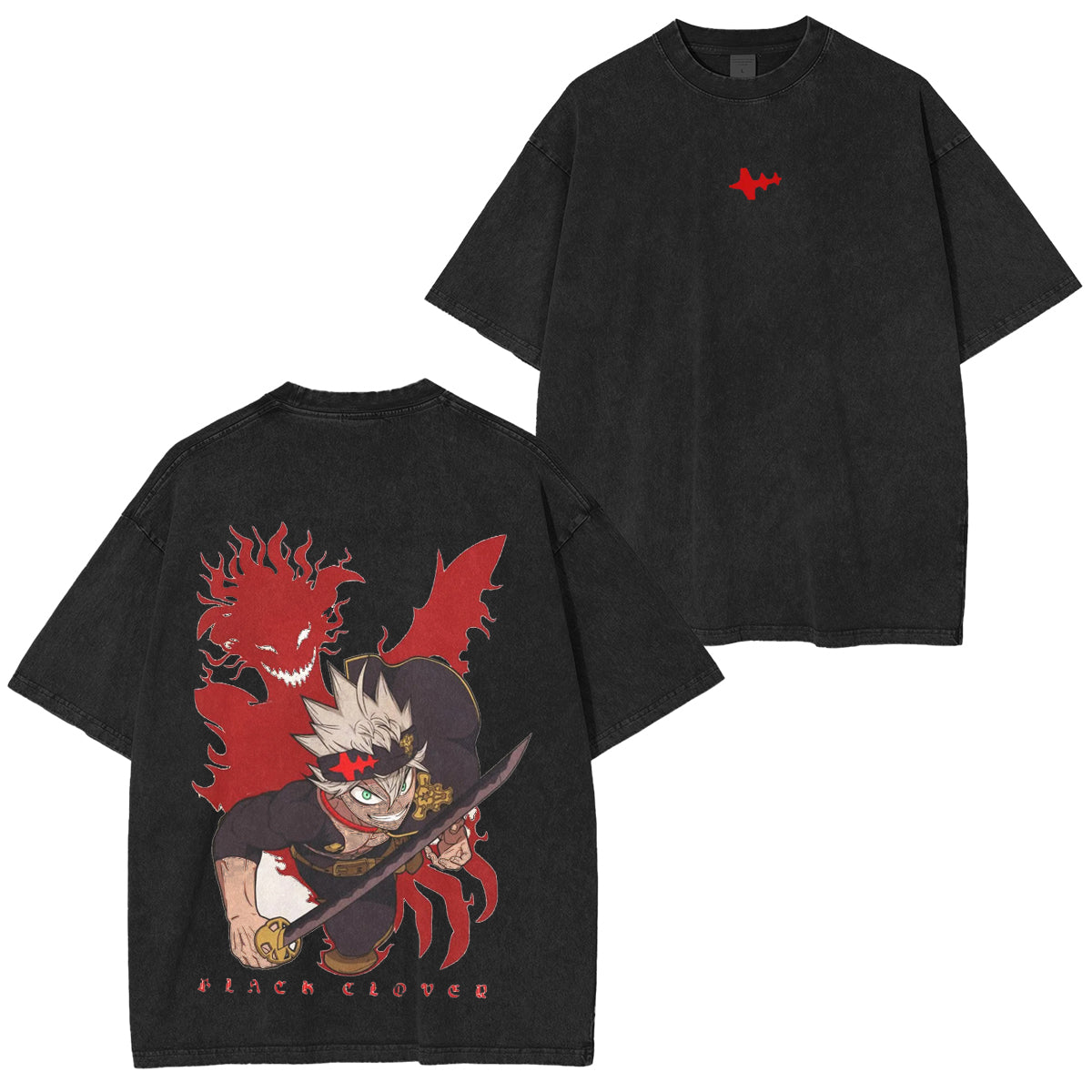 T-shirt unisexe à double impression effet délavé Asta et Liebe Design Black Clover Anime