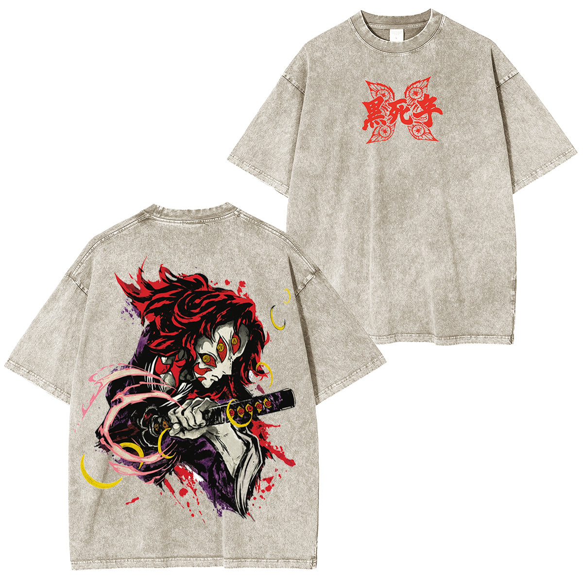 Camiseta Unisex Lavada de Anime Kokushibo Demon Slayer