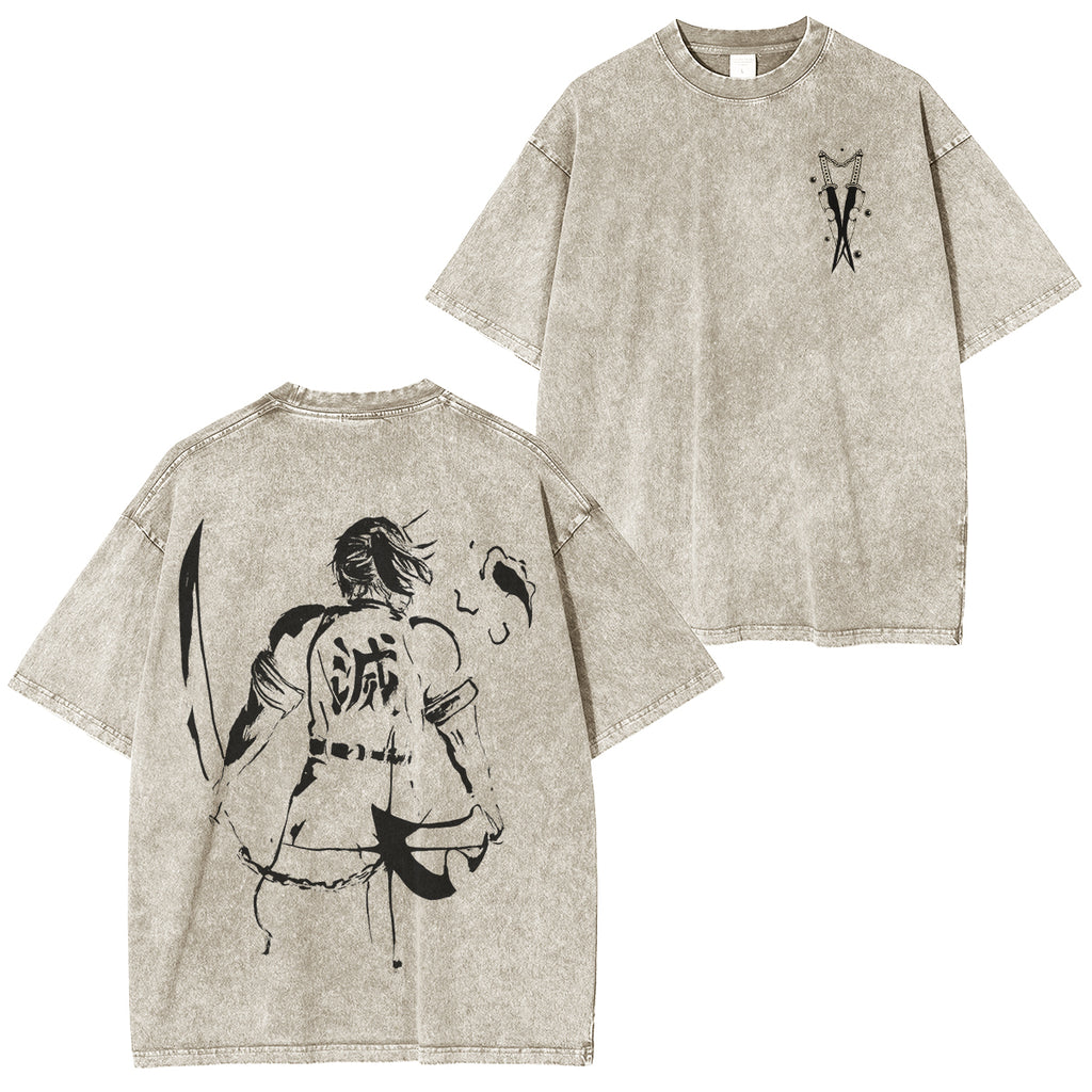 T-shirt Rétro Unisexe Demon Slayer Inspiré de l'Anime