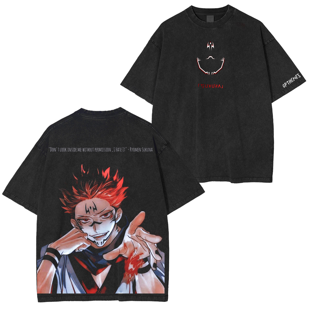 Jujutsu Kaisen : T-shirt/Sweat ras du cou/Sweat à capuche délavé vintage Ryomen Sukuna
