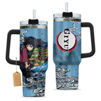 Gourde en acier inoxydable Giyu Tomioka Demon Slayer Kimetsu no Yaiba 30 ou 40 oz avec poignée HG