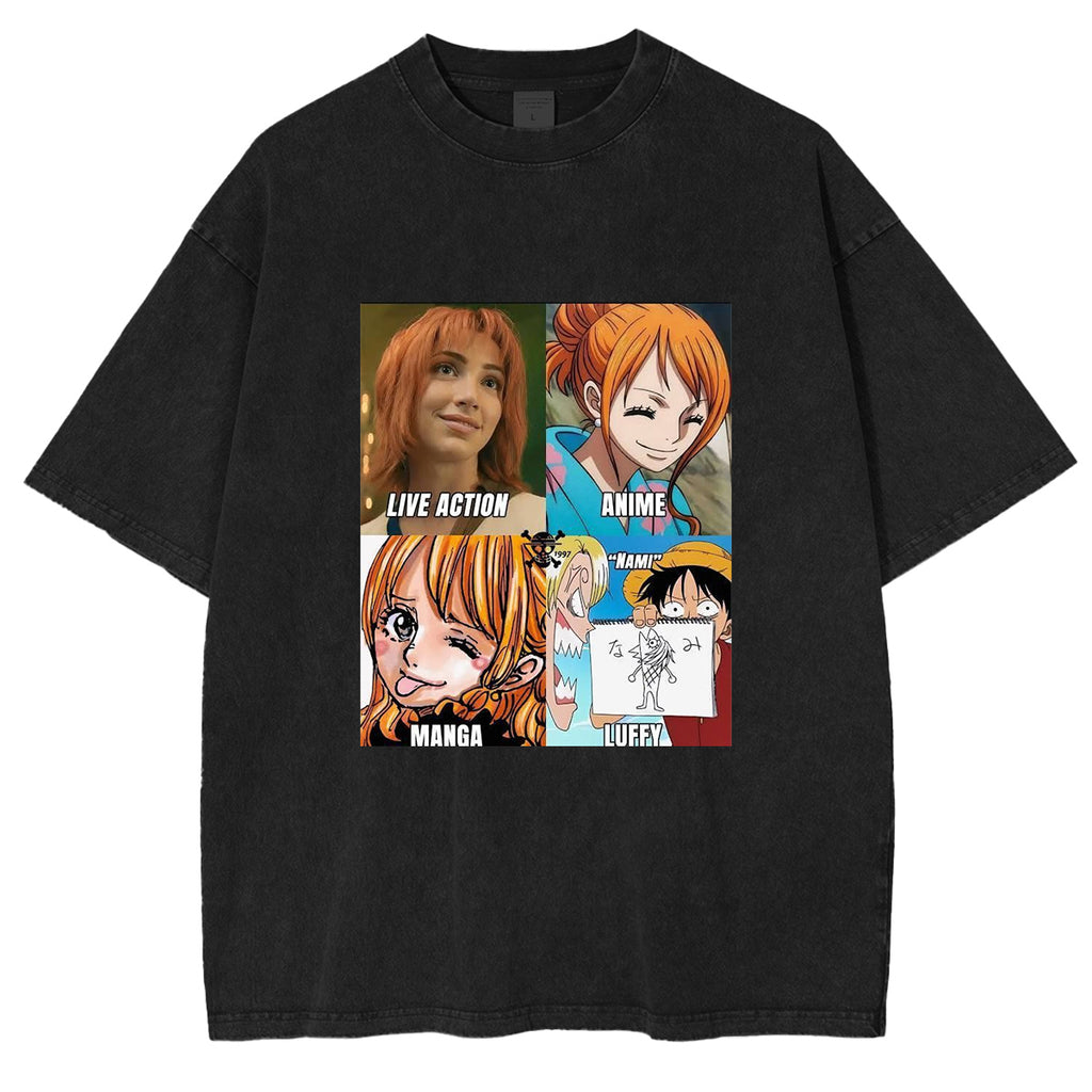 Camiseta/Sudadera/Sudadera con capucha One Piece Vintage Lavada de LUFFY de ACCIÓN REAL