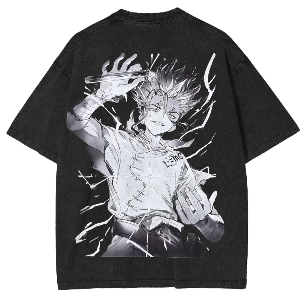 Camiseta de anime vintage lavada Senku Ishigami