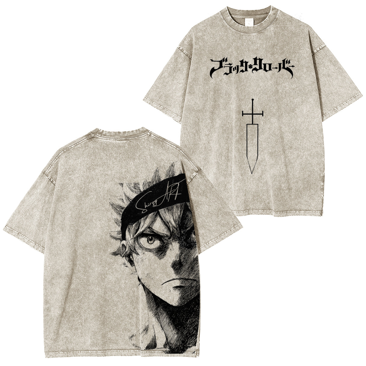 T-shirt unisexe Black Clover Anime double imprimé délavé style vintage
