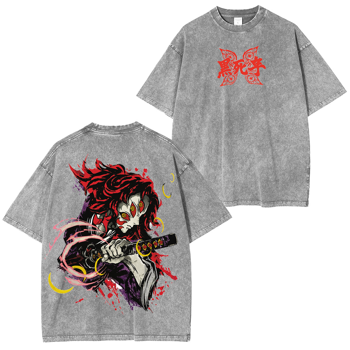 Camiseta Unisex Lavada de Anime Kokushibo Demon Slayer