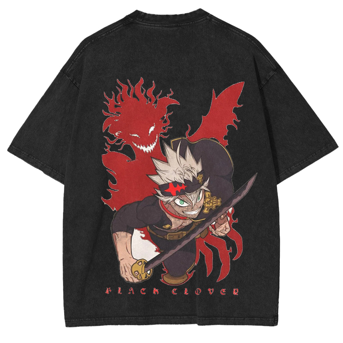 T-shirt unisexe à double impression effet délavé Asta et Liebe Design Black Clover Anime