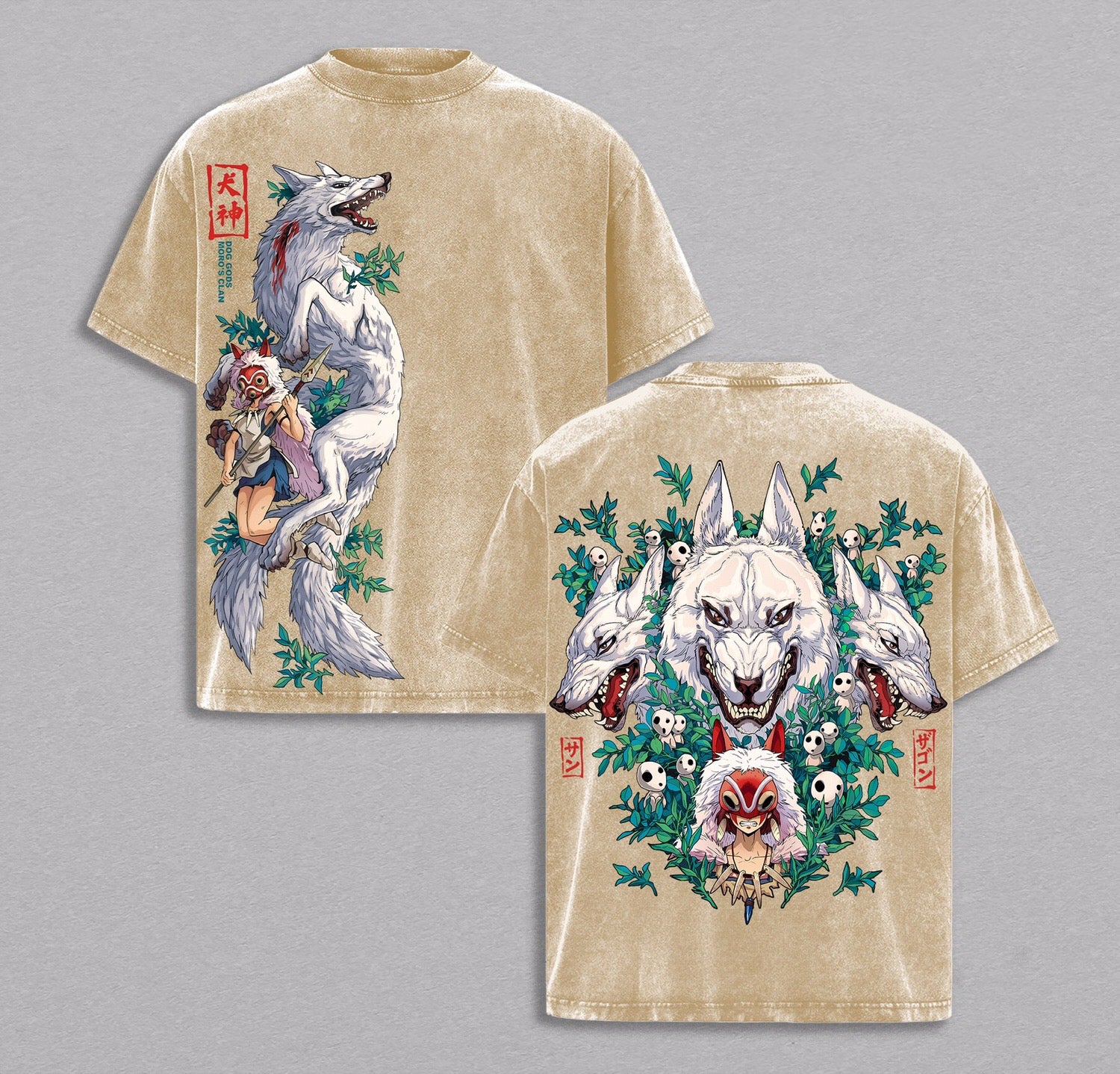Camiseta/Sudadera/Sudadera con capucha lavada estilo vintage de Mononoke Hime