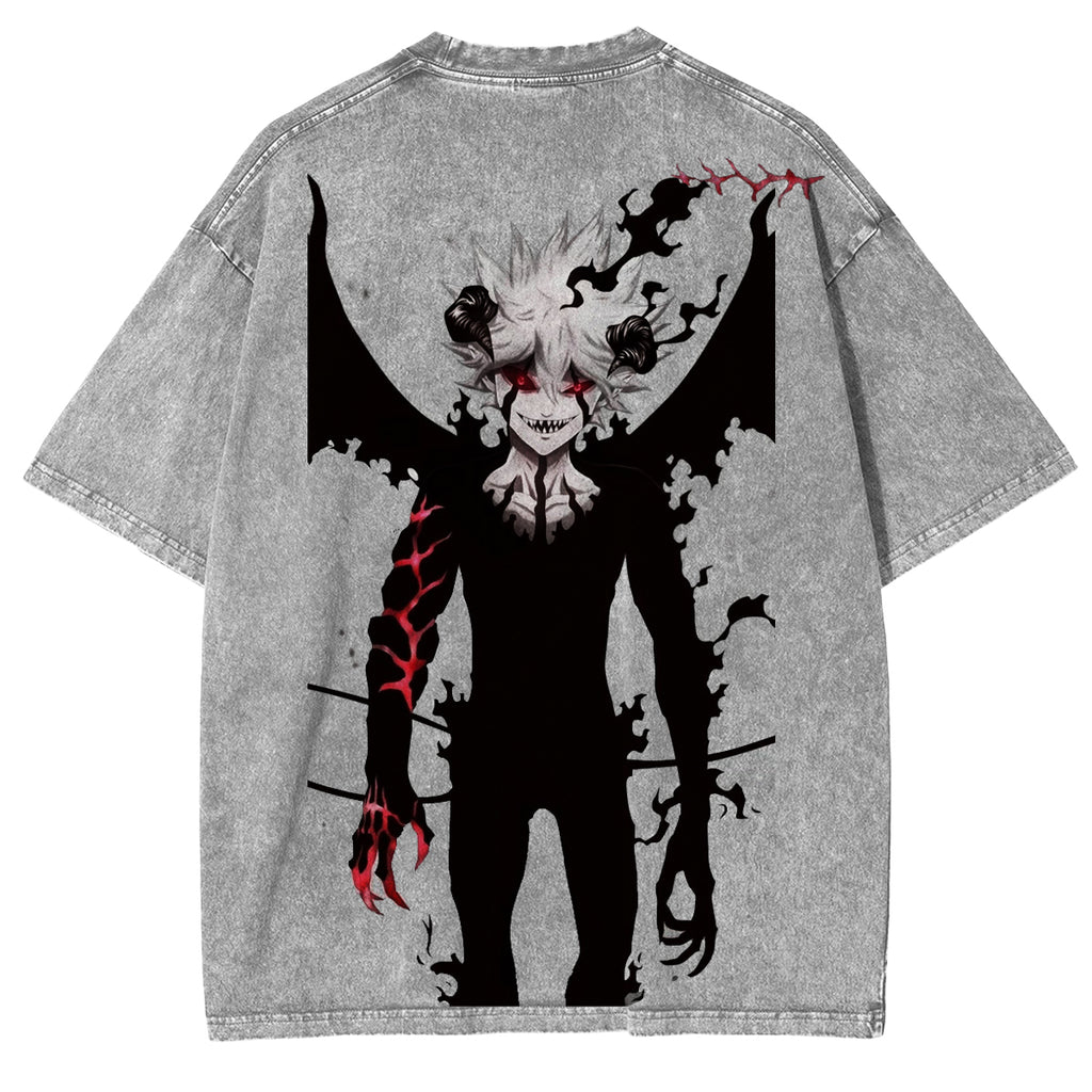 T-shirt Unisexe Imprimé Double Style Vintage Délavé Anime Black Clover ASTA