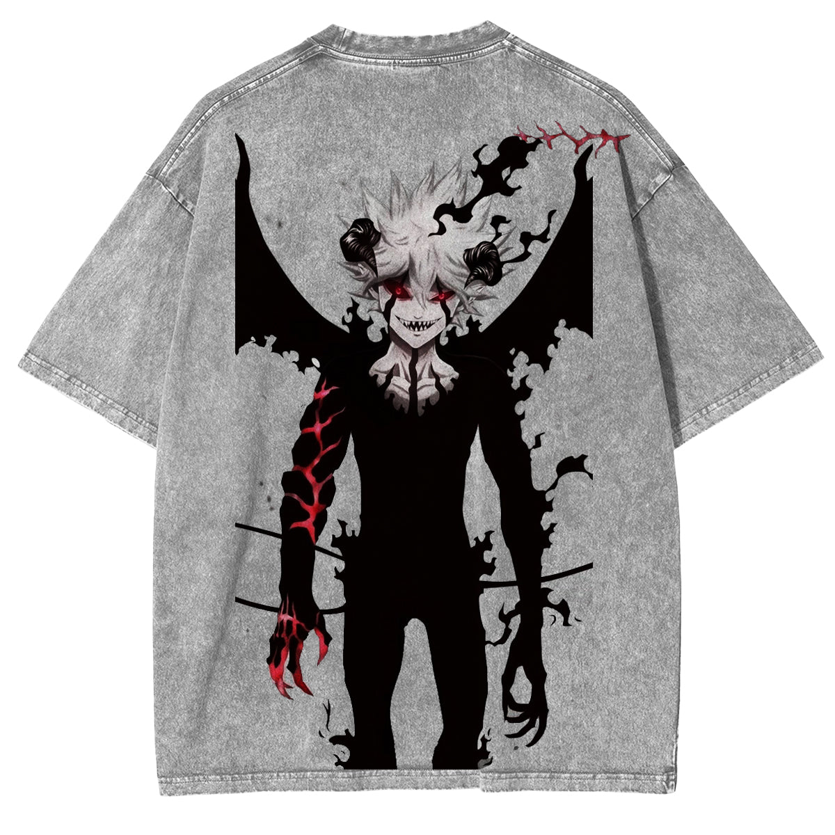 T-shirt Unisexe Imprimé Double Style Vintage Délavé Anime Black Clover ASTA