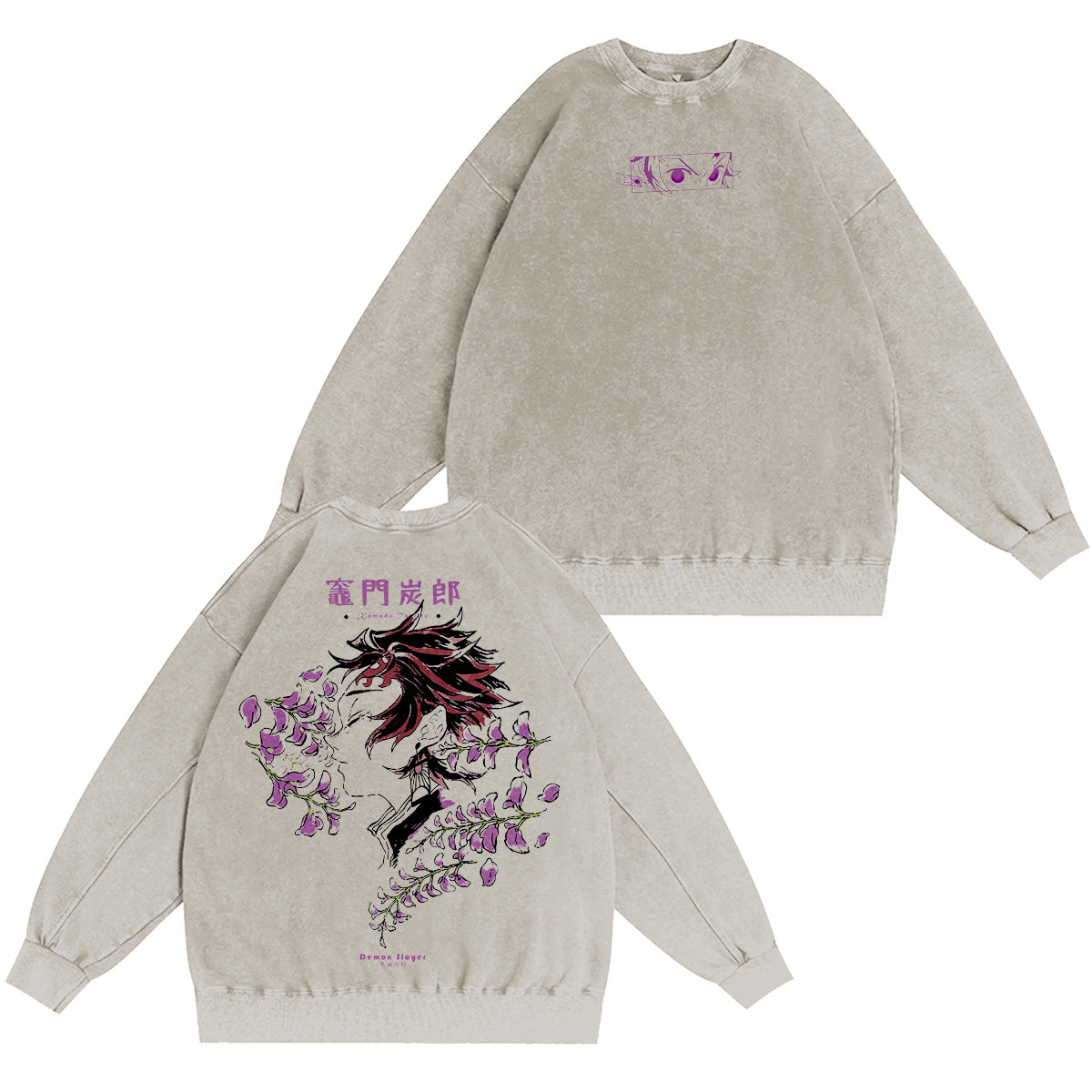 Demon Slayer:Camiseta/Sudadera de cuello redondo/Sudadera con capucha vintage lavada de Kamado Tanjiro