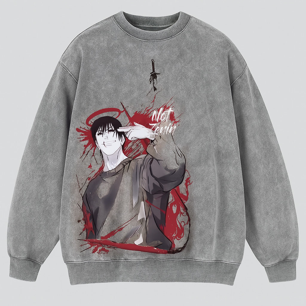Sudadera Jujutsu Kaisen con cuello redondo, diseño vintage desgastado, unisex