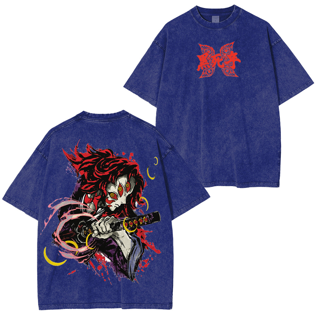 Camiseta Unisex Lavada de Anime Kokushibo Demon Slayer