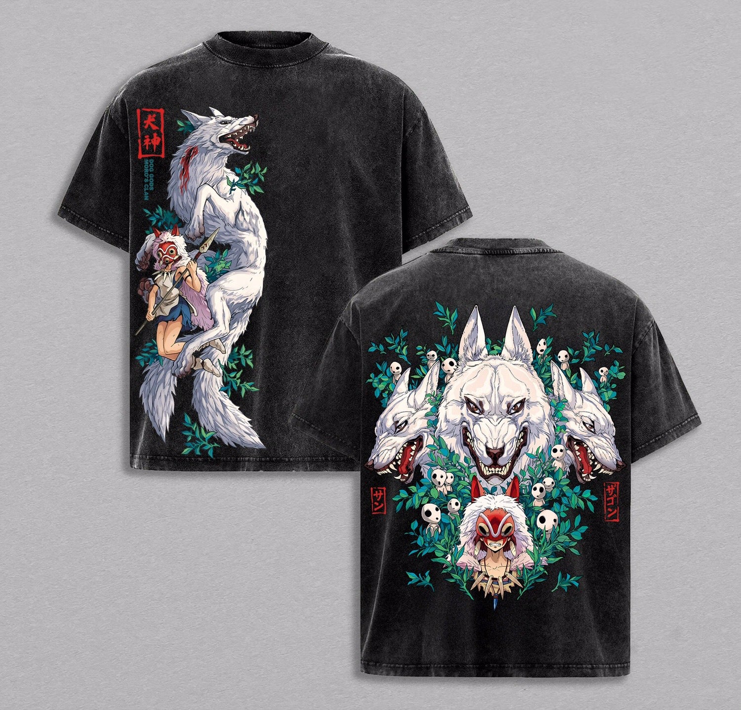 Camiseta/Sudadera/Sudadera con capucha lavada estilo vintage de Mononoke Hime