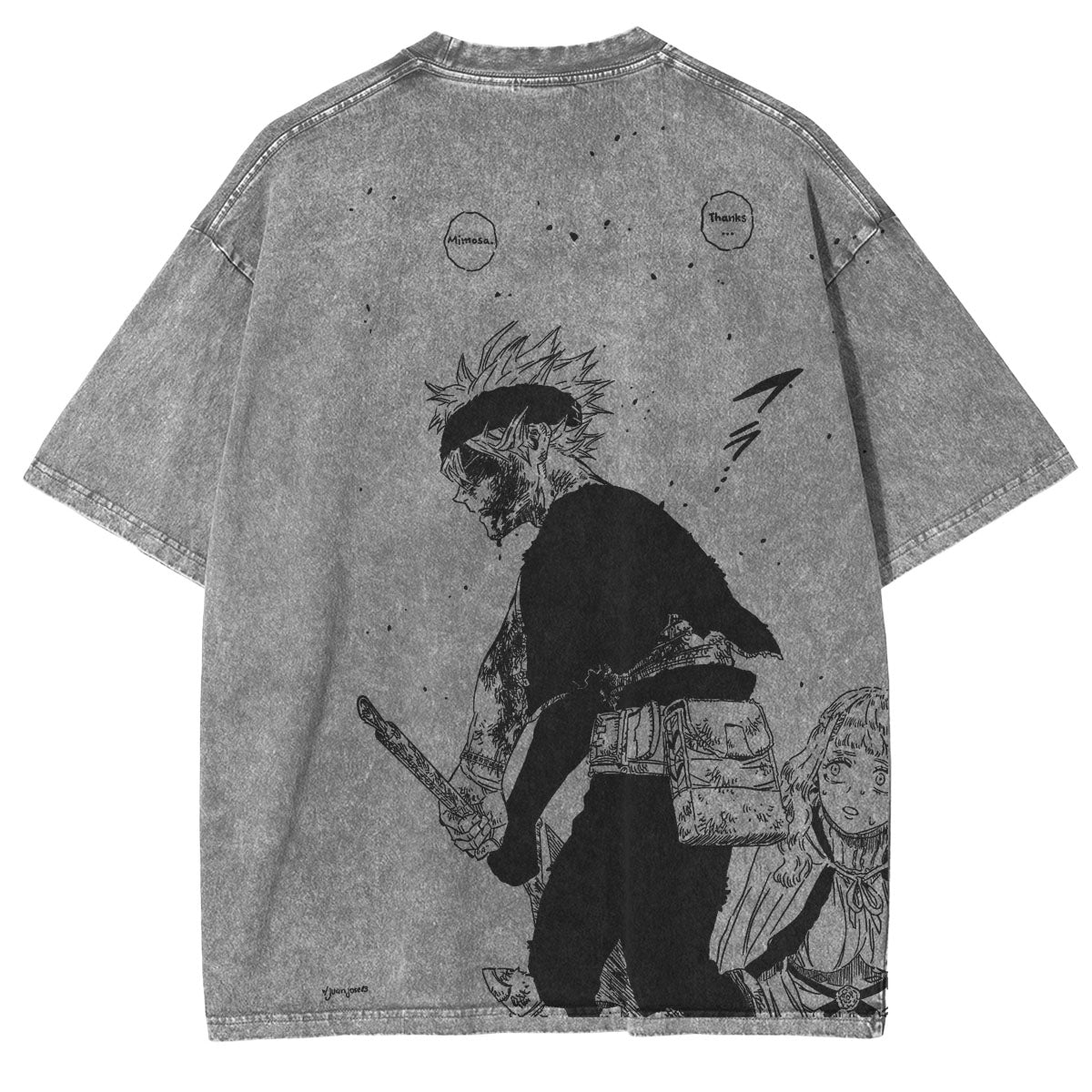Asta x Black Bulls Black Clover Anime Double Printed Vintage Washed Tee Unisex