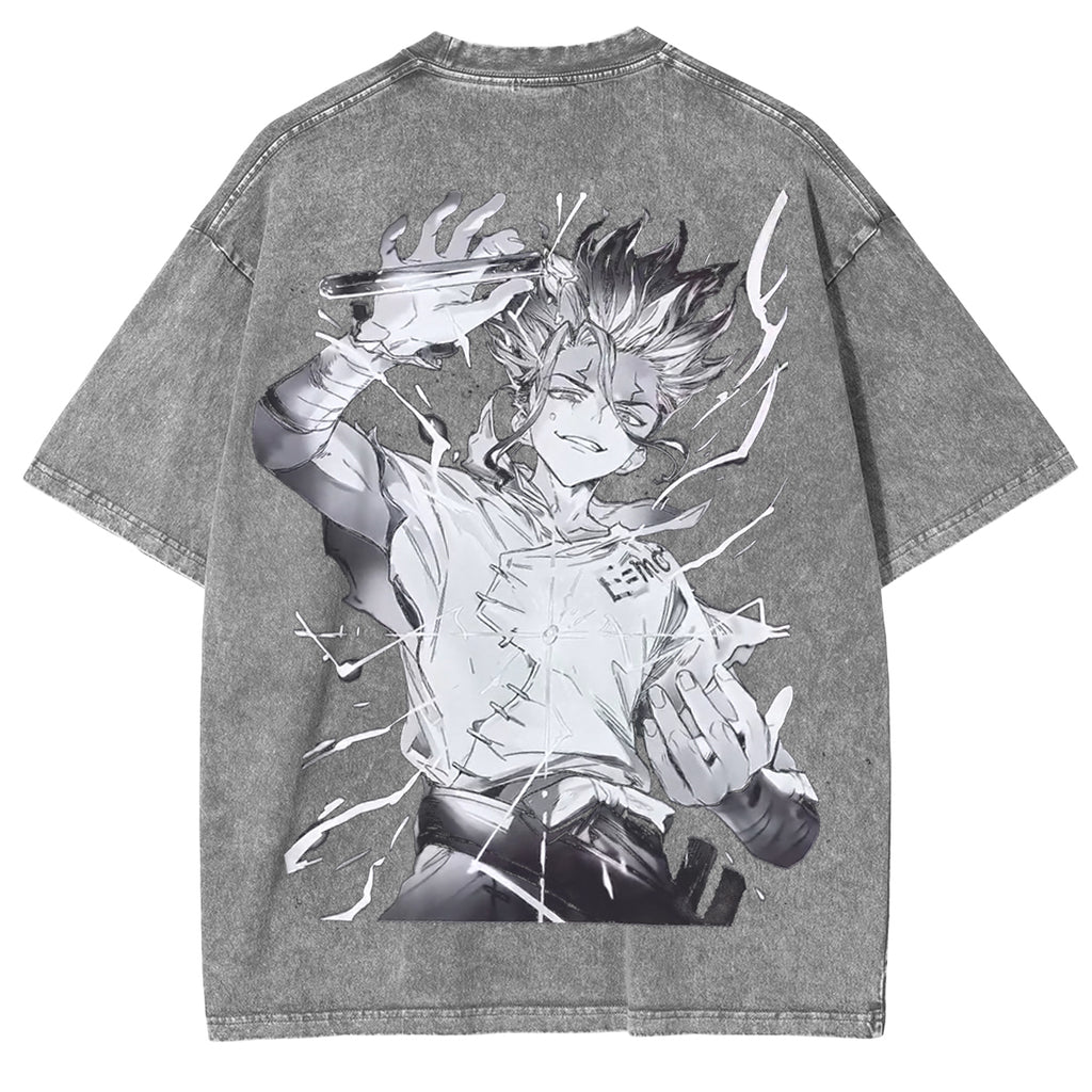 Camiseta de anime vintage lavada Senku Ishigami