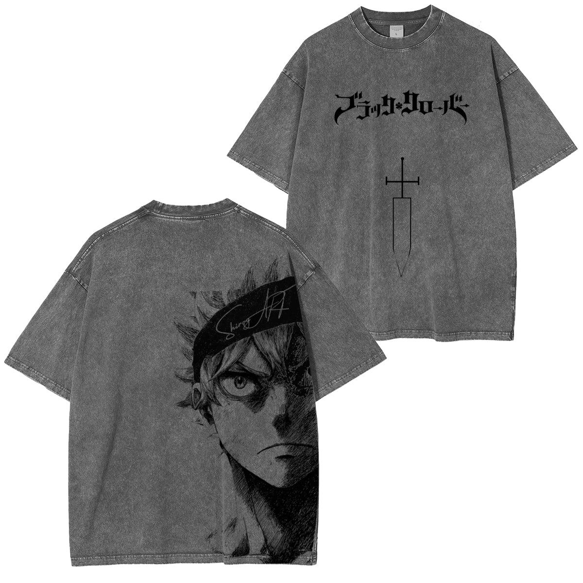 T-shirt unisexe Black Clover Anime double imprimé délavé style vintage