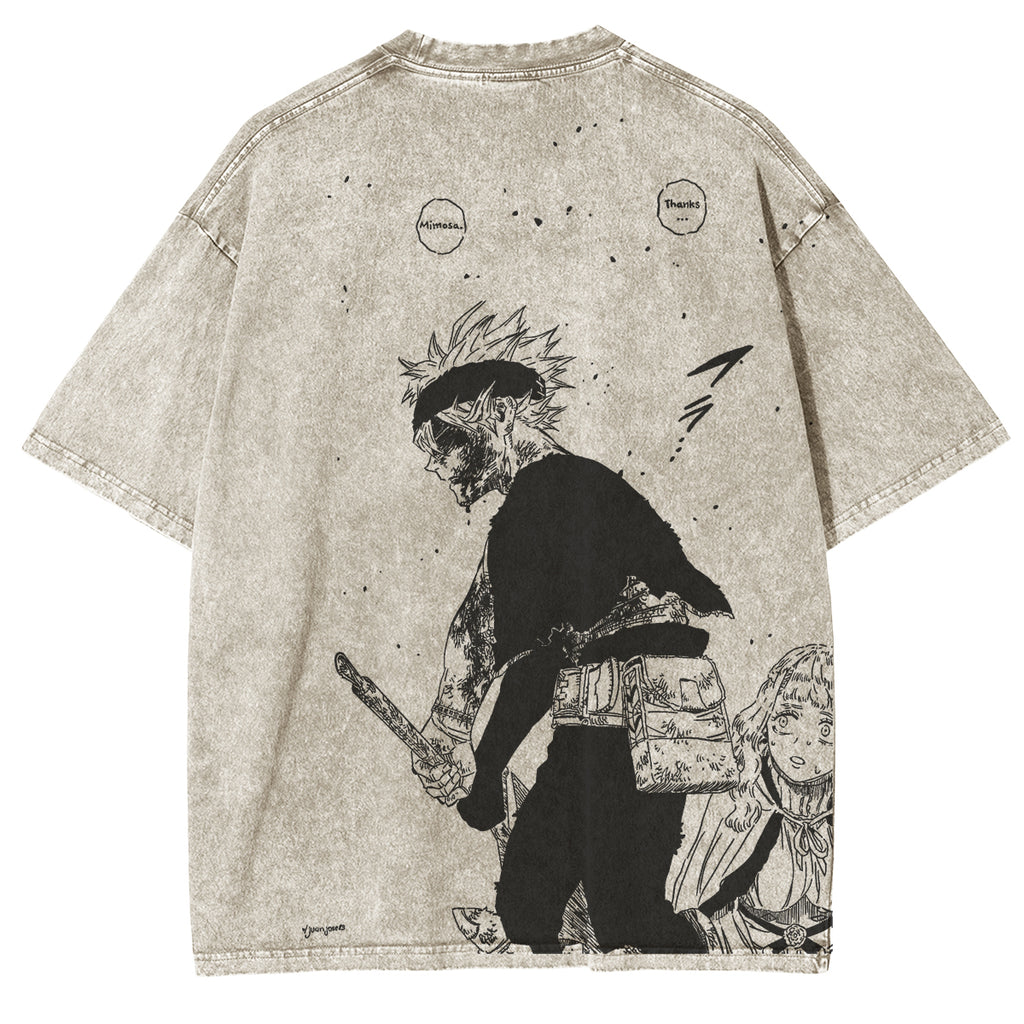 Asta x Black Bulls Black Clover Anime Double Printed Vintage Washed Tee Unisex