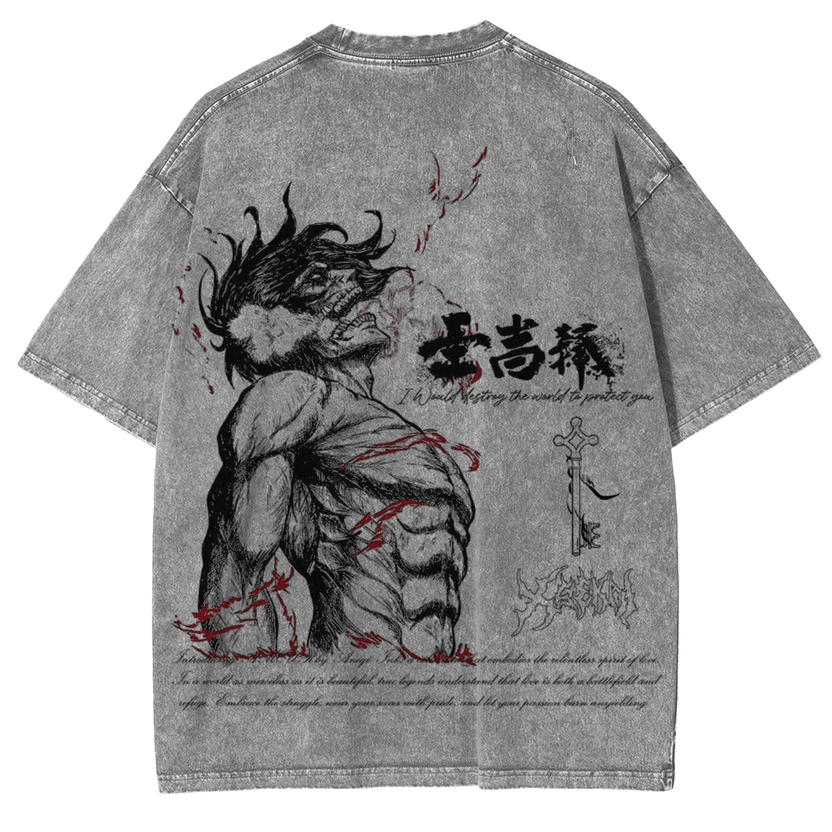 Attack on Titan Eren Yeager Vintage Washed Oversize T-Shirt