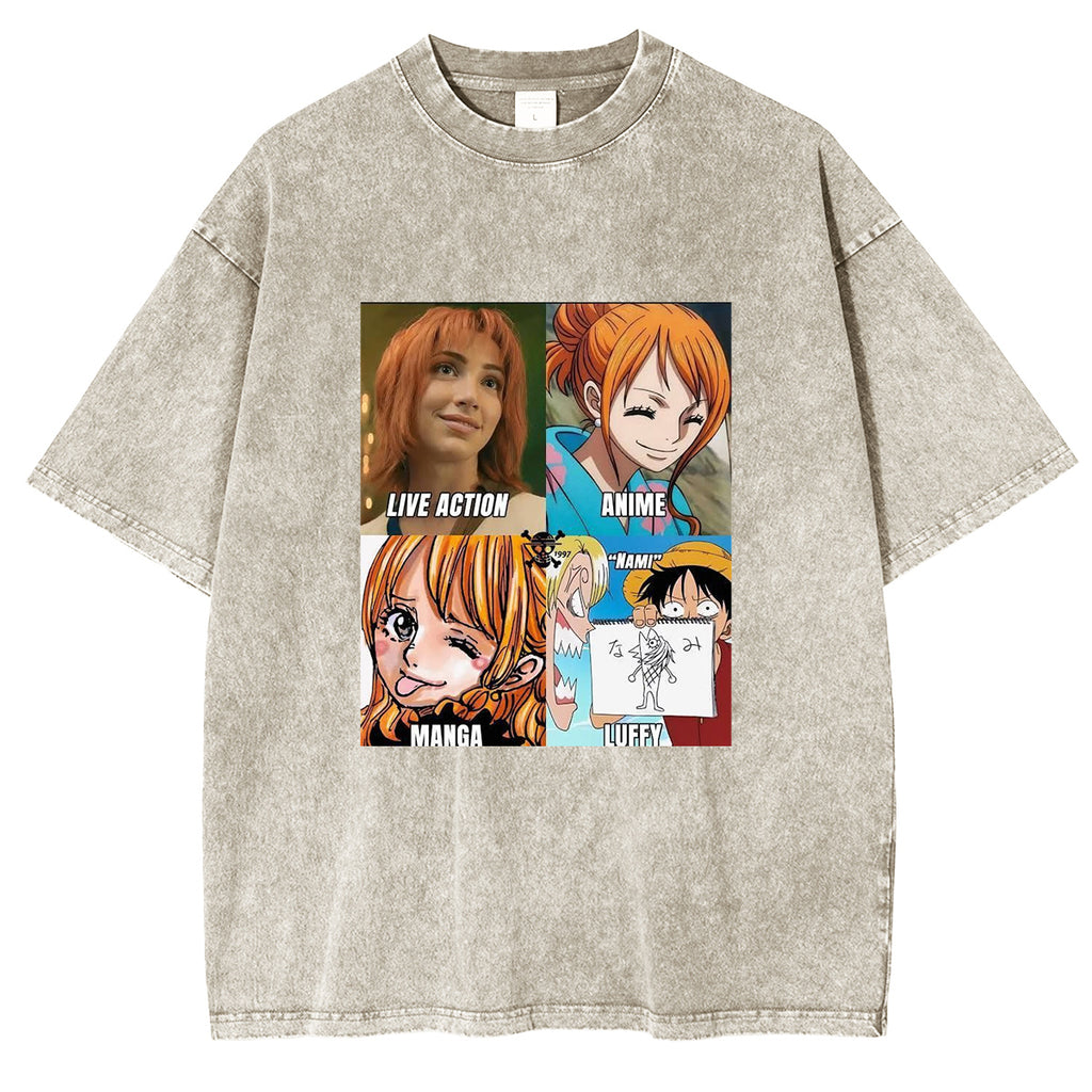 Camiseta/Sudadera/Sudadera con capucha One Piece Vintage Lavada de LUFFY de ACCIÓN REAL