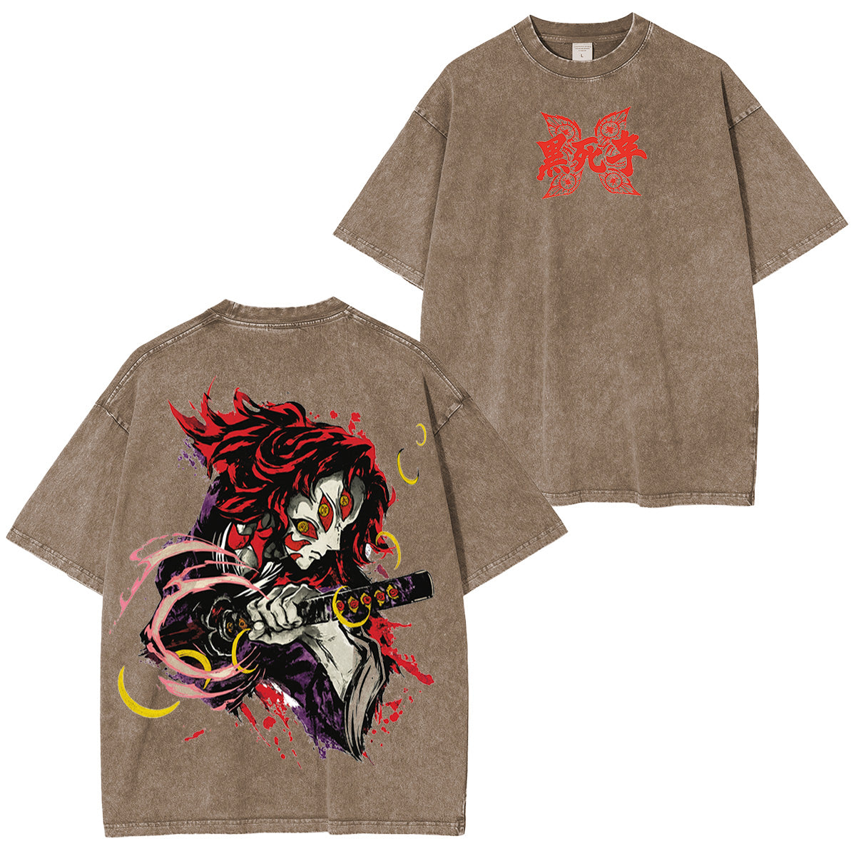 Camiseta Unisex Lavada de Anime Kokushibo Demon Slayer