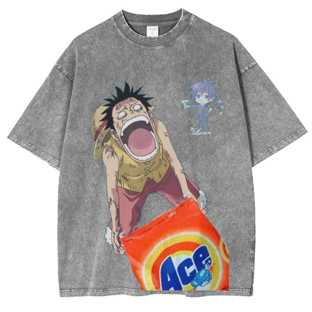 Camiseta/Sudadera de One Piece ACE Detergente para Ropa Creación de Fans Divertida Lavado Vintage