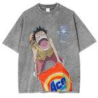 Camiseta/Sudadera de One Piece ACE Detergente para Ropa Creación de Fans Divertida Lavado Vintage