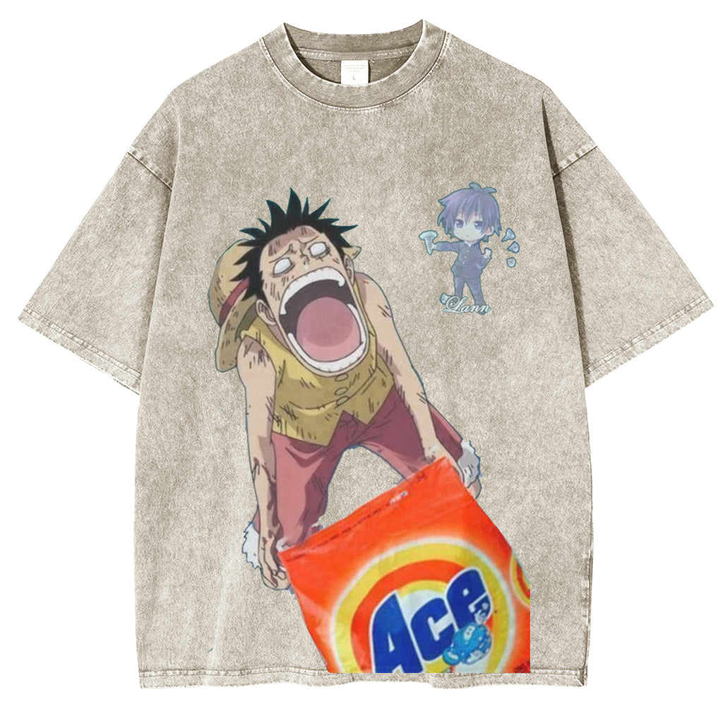 Camiseta/Sudadera de One Piece ACE Detergente para Ropa Creación de Fans Divertida Lavado Vintage