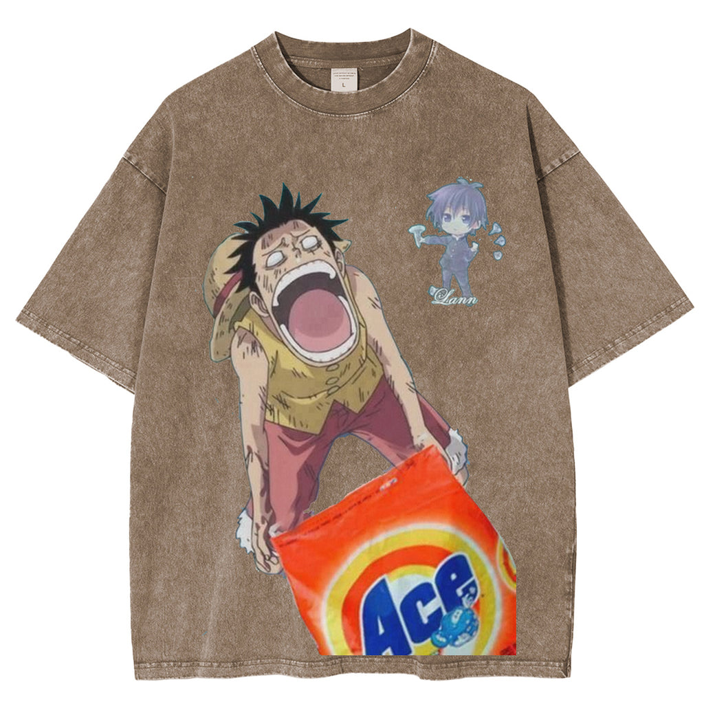 Camiseta/Sudadera de One Piece ACE Detergente para Ropa Creación de Fans Divertida Lavado Vintage