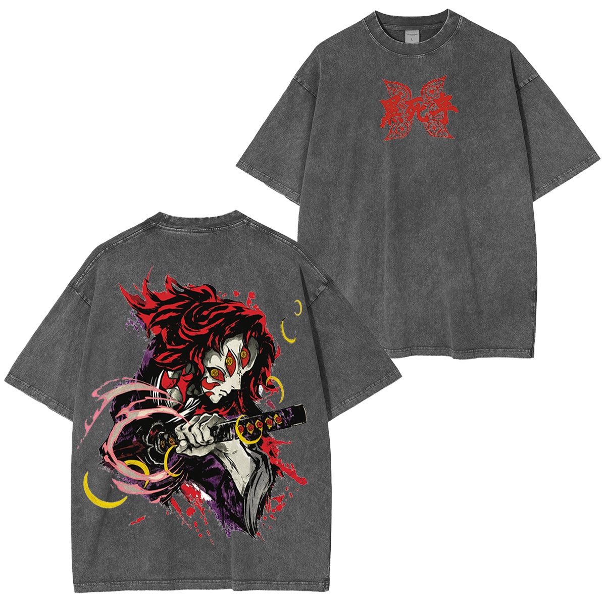 Camiseta Unisex Lavada de Anime Kokushibo Demon Slayer