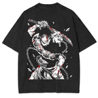 Camisetas de algodón pesadas, ligeras, de gran tamaño y lavado ácido de manga del anime Jujutsu Kaisen "Toji Fushiguro" El Asesino de Hechiceros