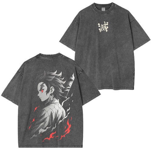 Camiseta Retro Unisex Oversized de Tanjiro de Demon Slayer Inspirada en el Anime