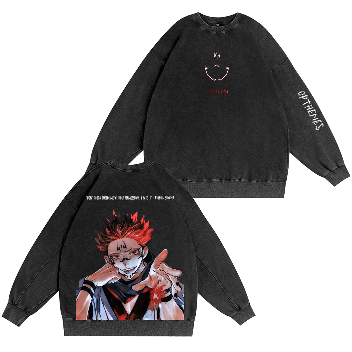 Jujutsu Kaisen : T-shirt/Sweat ras du cou/Sweat à capuche délavé vintage Ryomen Sukuna
