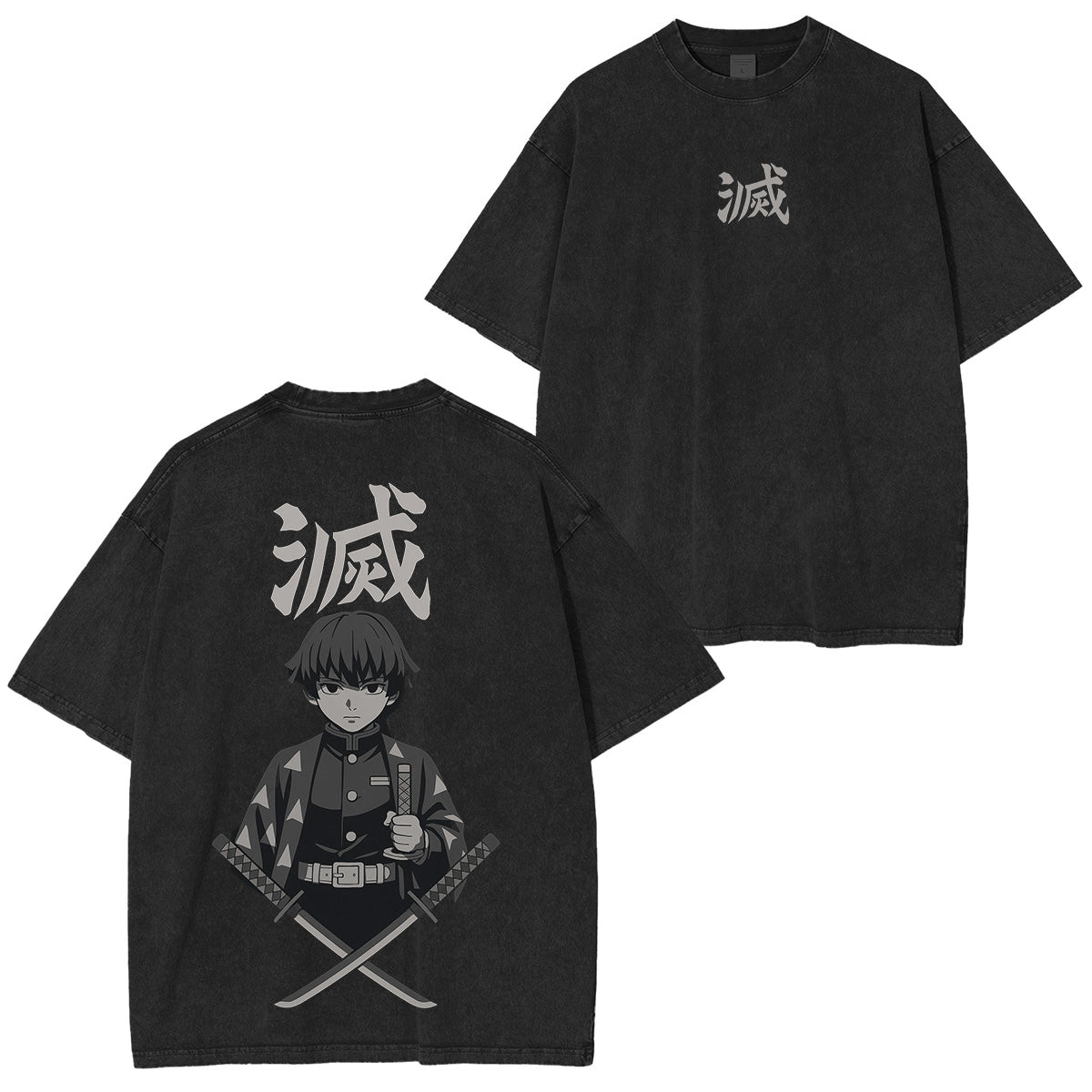 Camiseta Zenitsu Demon Slayer de ajuste unisex con efecto desgastado