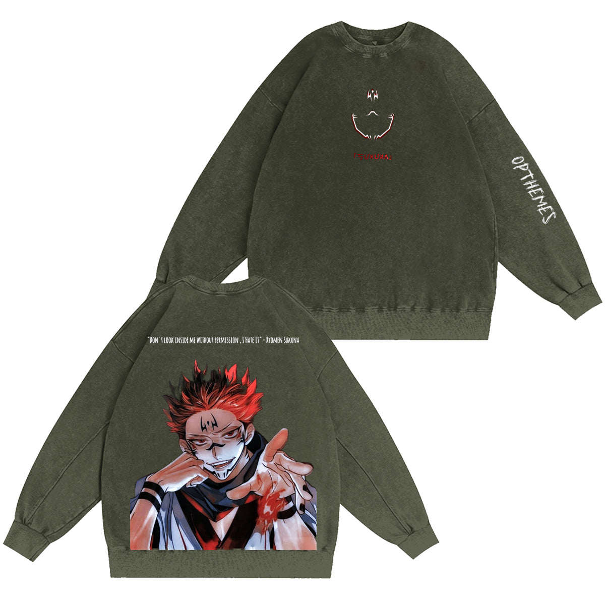 Jujutsu Kaisen : T-shirt/Sweat ras du cou/Sweat à capuche délavé vintage Ryomen Sukuna