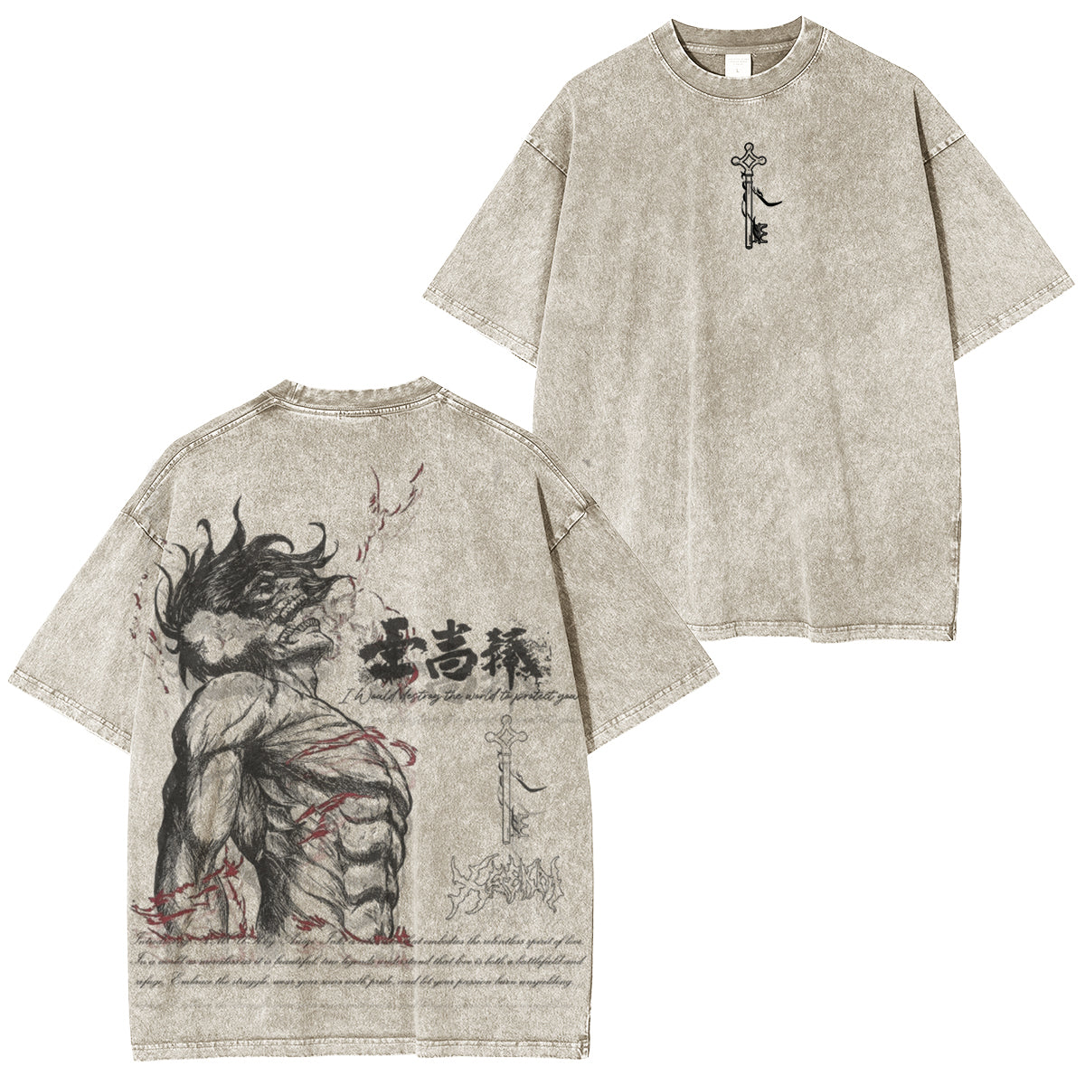 Attack on Titan Eren Yeager Vintage Washed Oversize T-Shirt