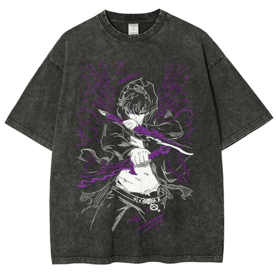 Camiseta unisex estampada de Solo Leveling Sung Jin Woo lavada