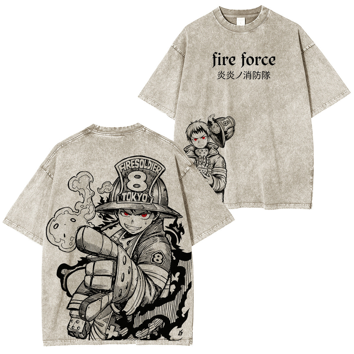 Fire Force: Camiseta/Sudadera/Sudadera con capucha vintage desgastada de Shinra Kusakabe