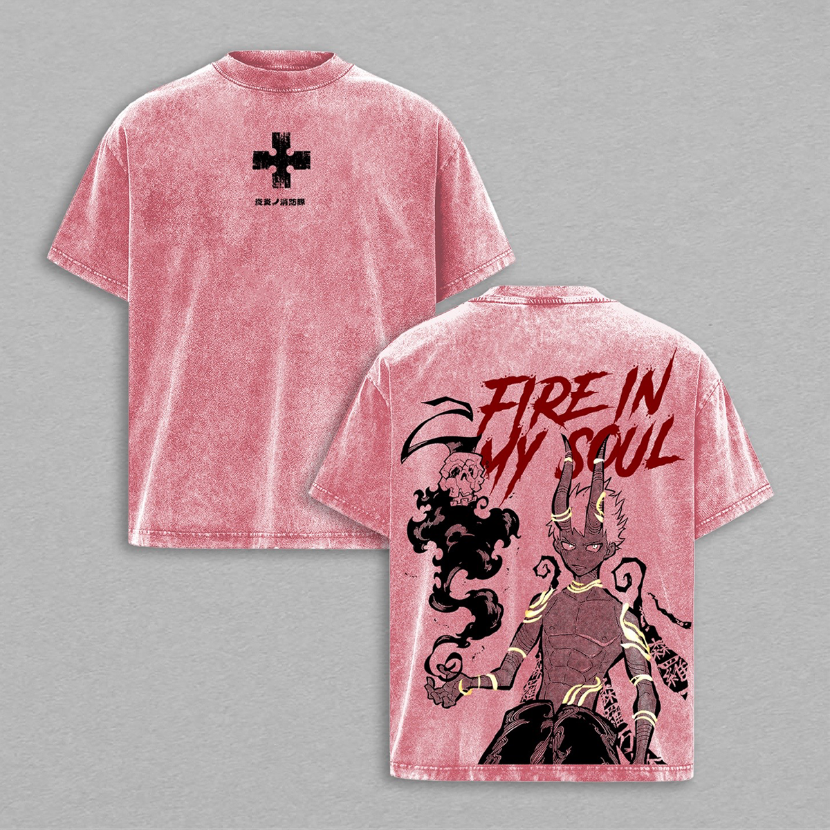 T-shirt/Col ras du cou/Sweat à capuche Fire Force Shinra effet délavé