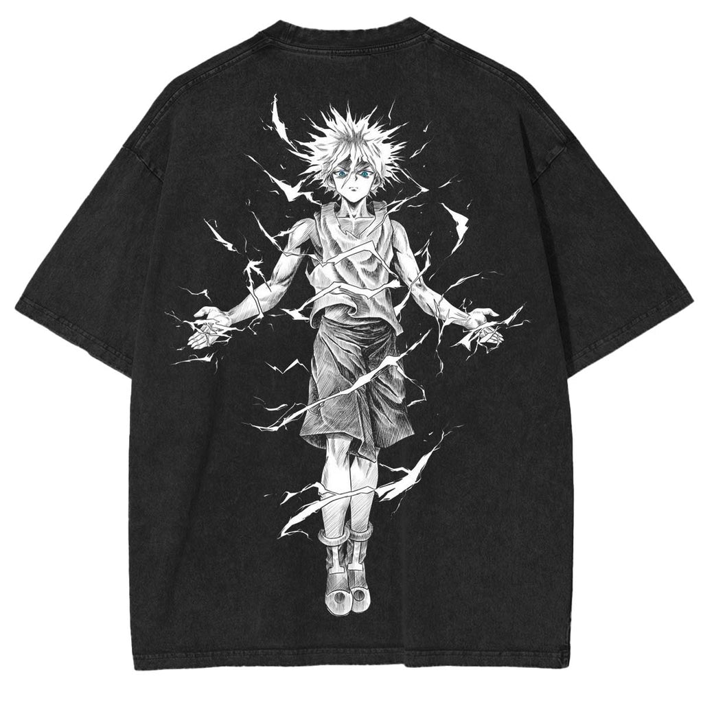 Camiseta Oversize Estampada Lavada de Anime Hunter x Hunter