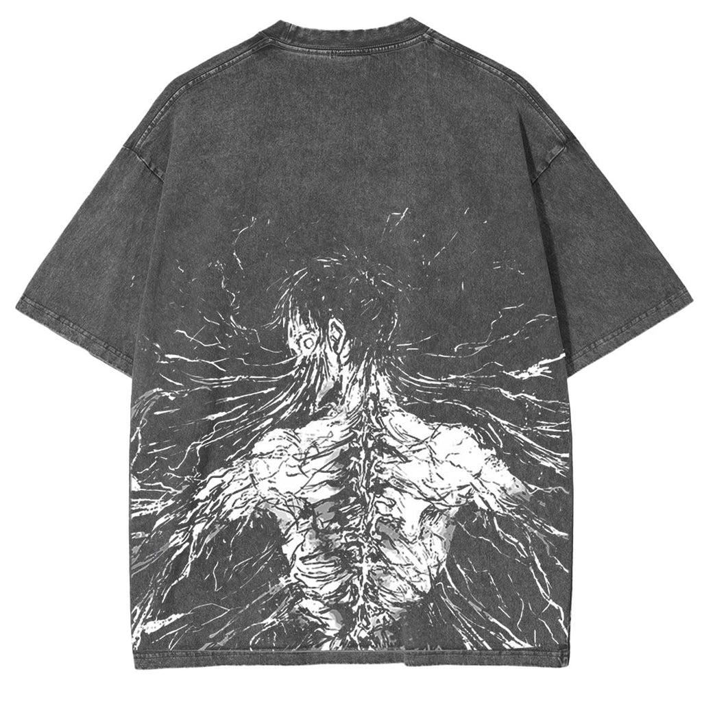 Retro Heavy Eren Yeager x Attack On Titan Anime Printed Oversized Washed T-Shirt