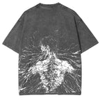 Retro Heavy Eren Yeager x Attack On Titan Anime Printed Oversized Washed T-Shirt