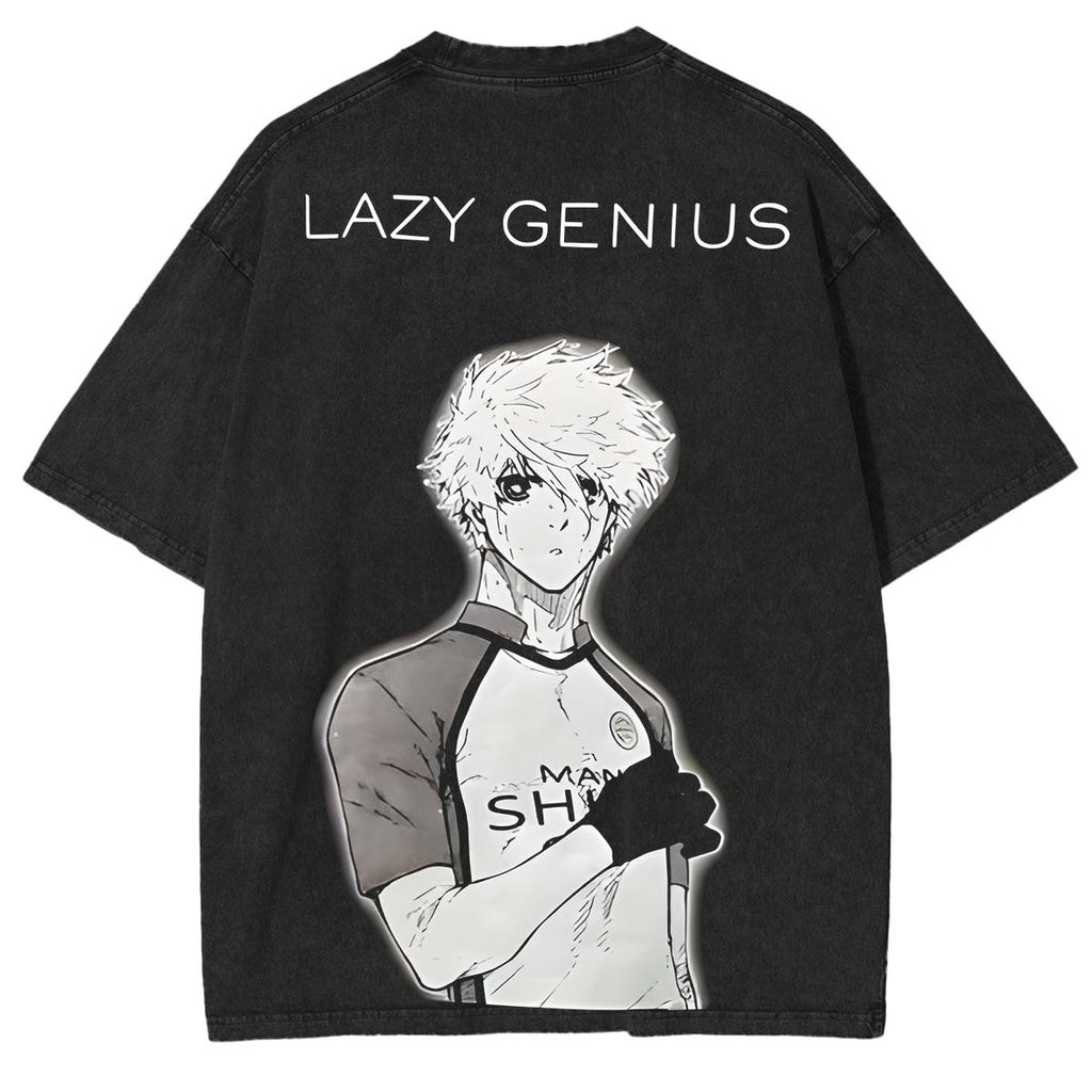 T-shirt lavé imprimé double Anime Blue Lock StrikerT-shirt lavé imprimé double Anime Striker