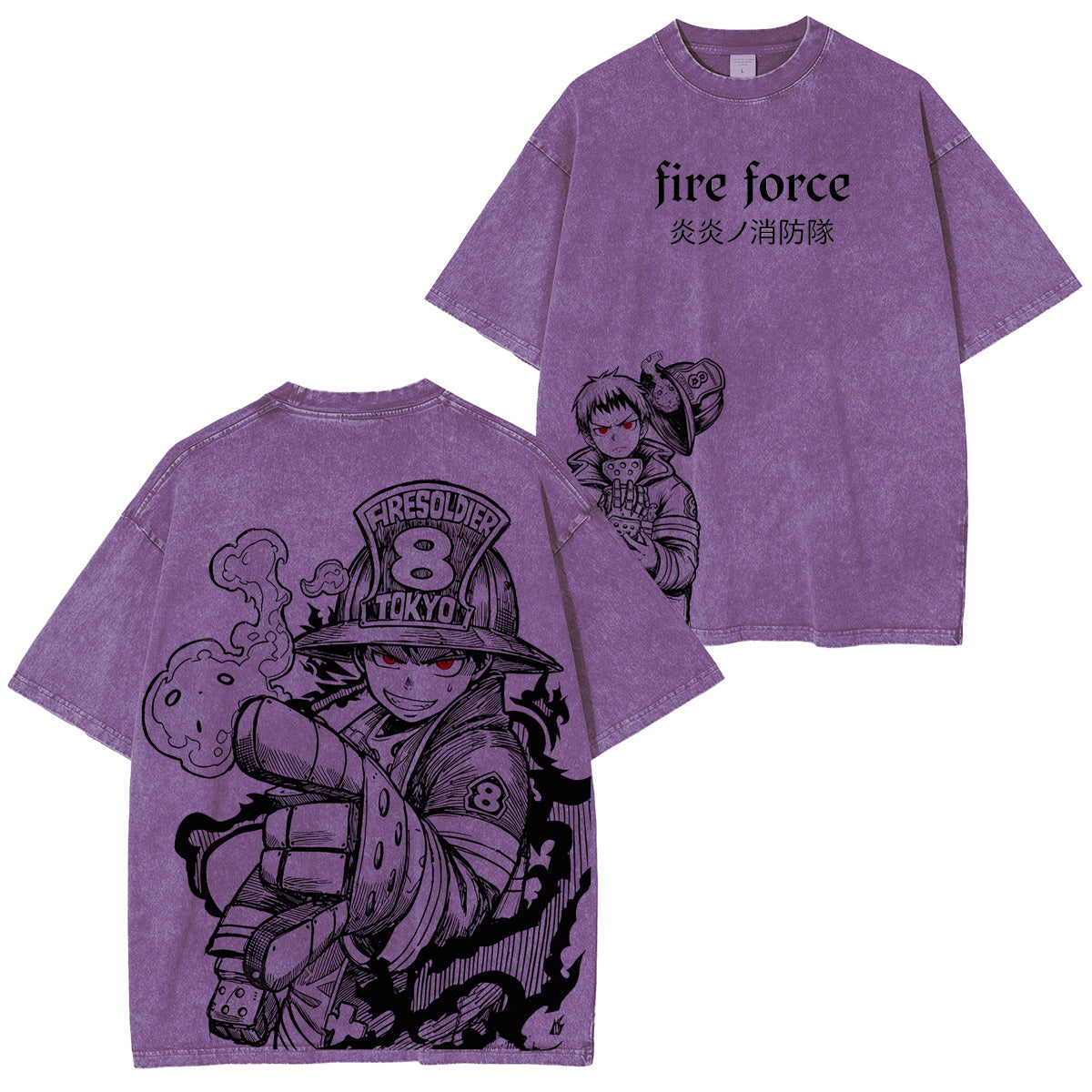 Fire Force: Camiseta/Sudadera/Sudadera con capucha vintage desgastada de Shinra Kusakabe