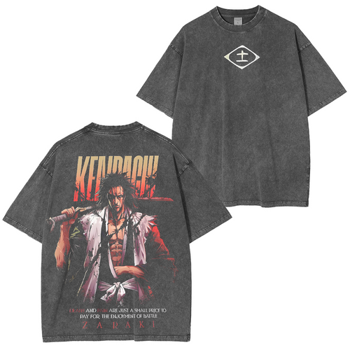 Kenpachi Zaraki-Bleach Anime Unisex Washed T-Shirt