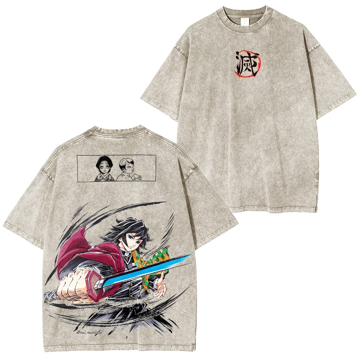 T-shirt délavé unisexe Giyu Tomioka-Demon Slayer