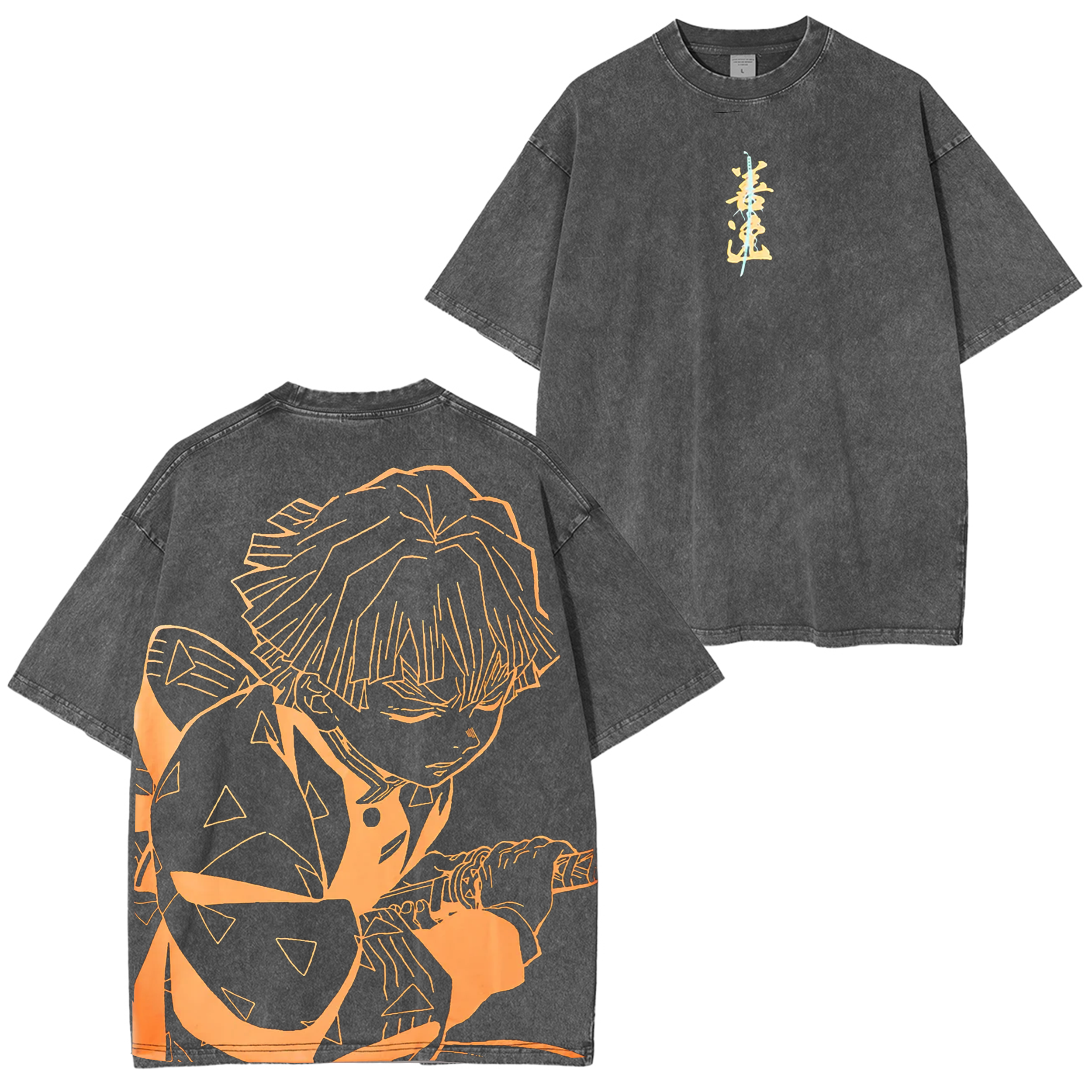 T-shirts Coton Délavé Anime Demon Slayer Tendance