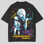 T-shirt léger unisexe délavé à l'acide Lucy Neoncore Edgerunners édition limitée rétro