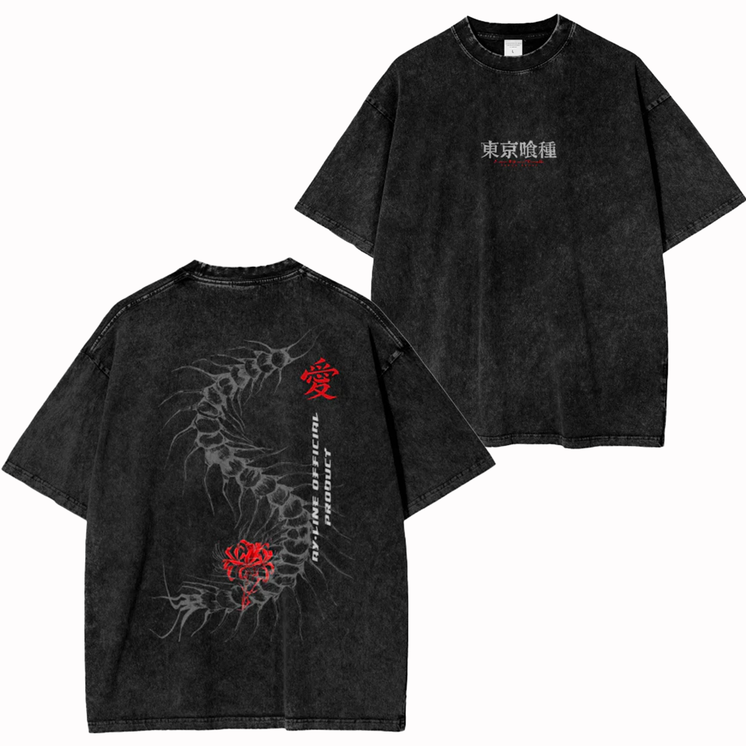 Camiseta extragrande con efecto lavado ácido y diseño de Tokyo Ghoul (Anime)