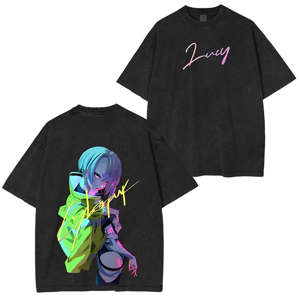 Camiseta unisex lavada Lucy Cyberpunk