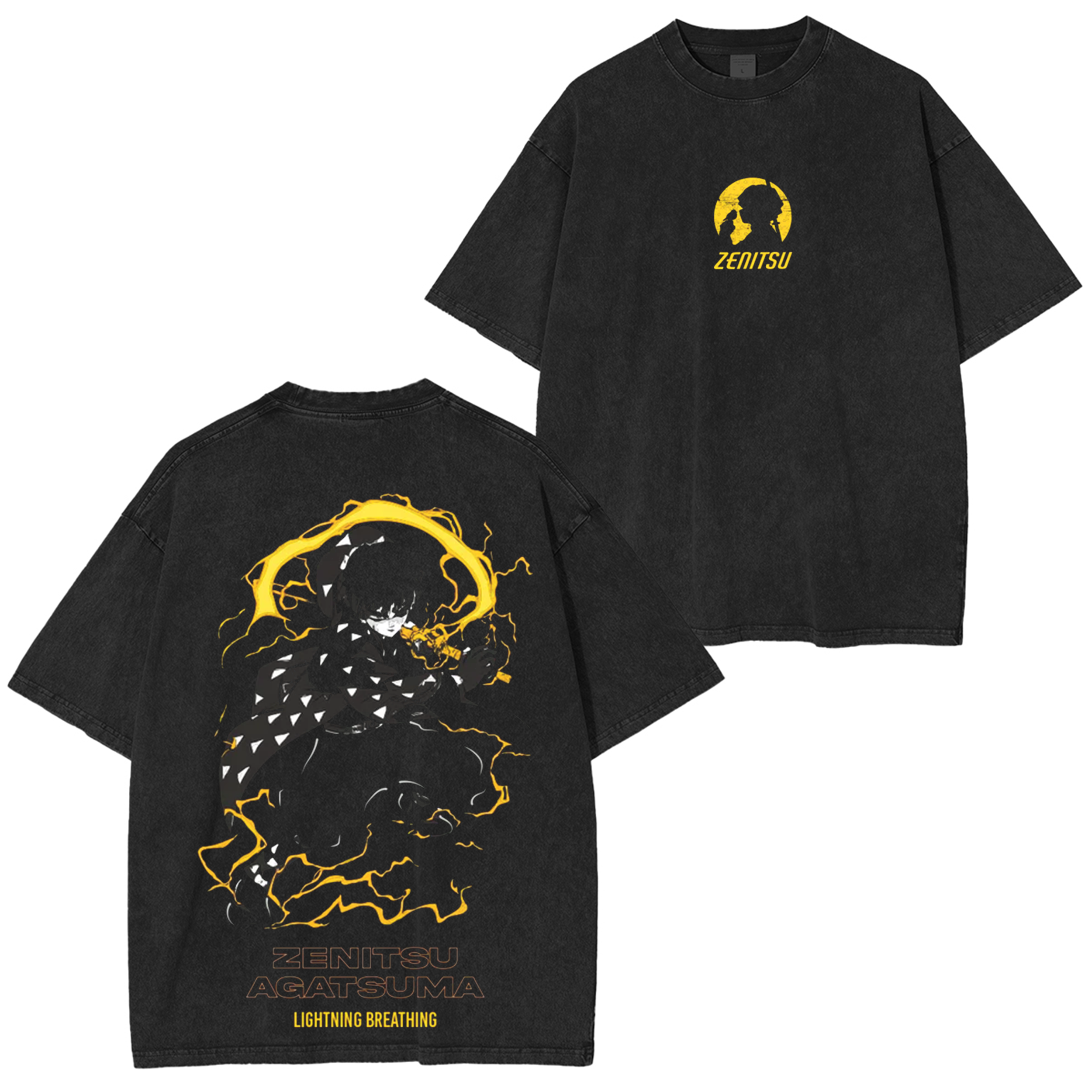 Zenitsu Agatsuma Lightning Breathing â€?Black Regular Fit T-Shirt